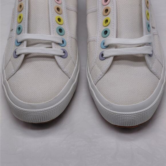 Superga Womens Sneakers Size 10 White Canvas Rainbow Eyelet Low Top Tennis Shoes - Picture 7 of 11